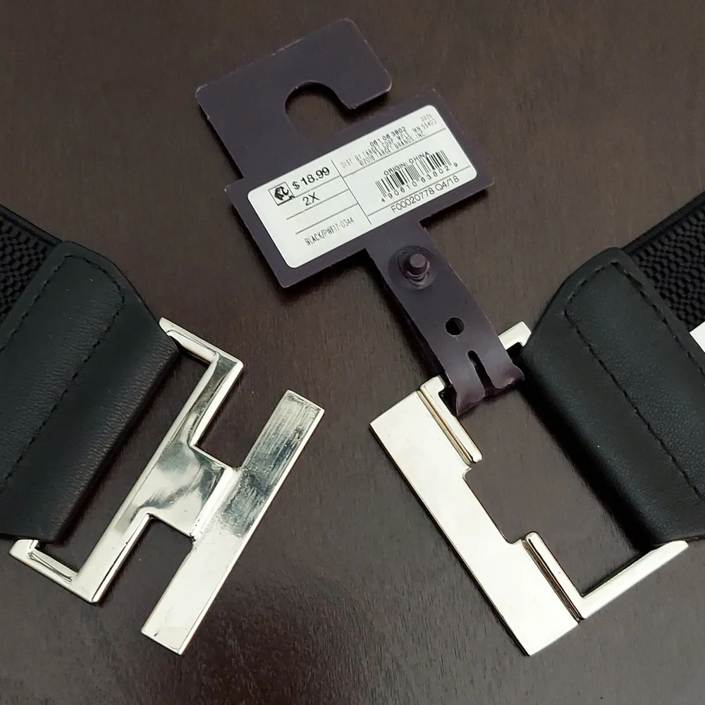 Ava & Viv Black Elasticized Belt w/ Silvertone Interlocking Closure Size 2X NWT - Picture 7 of 16